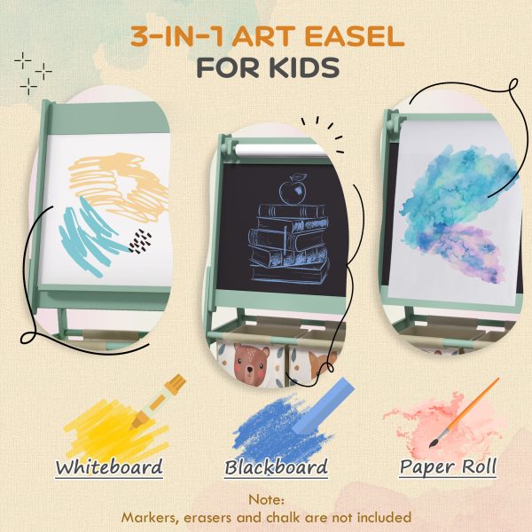 AIYAPLAY Kids Easel with Paper Roll, Blackboard, Whiteboard, Storage, Green - Image 4