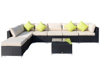 8 Pcs Rattan Sofa Set W/Cushions-Black