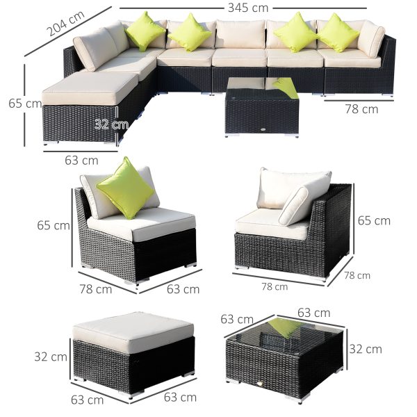 8 Pcs Rattan Sofa Set W/Cushions-Black - Image 5