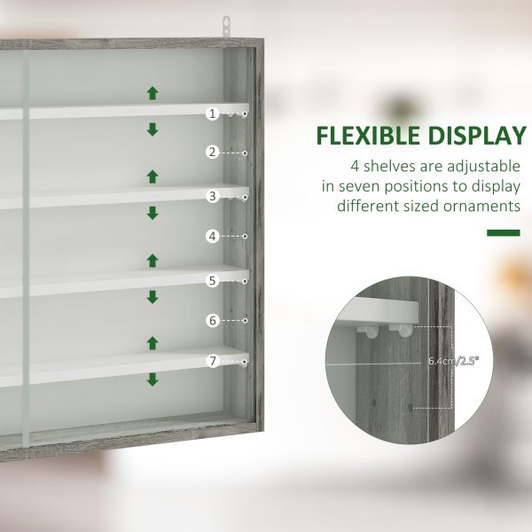 HOMCOM 5-Tier Wall Display Shelf Unit Cabinet w/ Shelves Glass Doors Grey Wood - Image 4