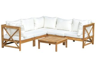 Outsunny 6 PCS Elegant Wood Frame Outdoor Patio Dining Set Cushions Coffee Table