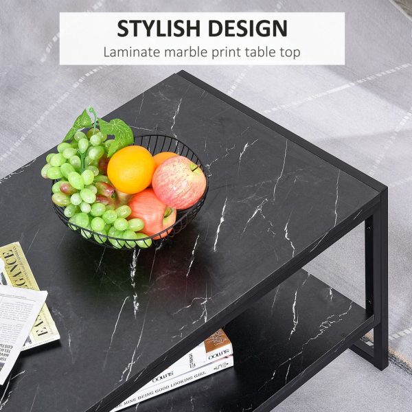 Two-Tier Laminate Marble Print Coffee Table Metal Frame Elegant Style - Image 6