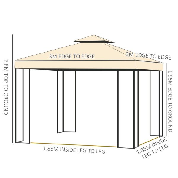 3x3 m Double Top Gazebo-Beige - Image 5