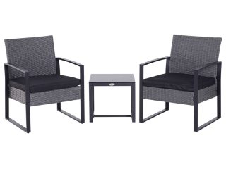 3 Pieces Rattan Dining Set Patio Bistro Table Chair Conversation Set w/ Cushion