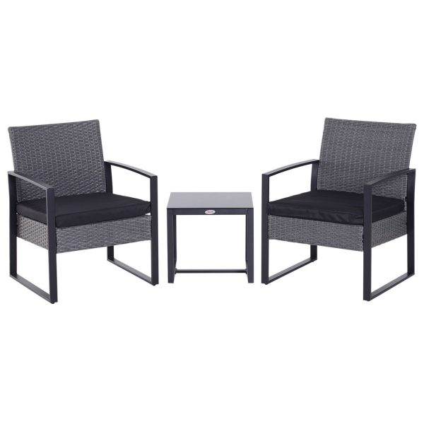 3 Pieces Rattan Dining Set Patio Bistro Table Chair Conversation Set w/ Cushion
