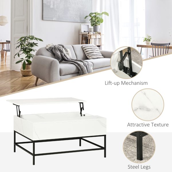 HOMCOM Lift Top Coffee Table W/ Hidden Storage Compartment, White - Image 6