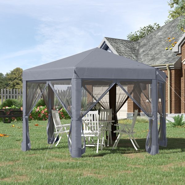 3.2m Pop Up Gazebo Hexagonal Canopy Tent Outdoor w/Sidewalls Grey - Image 2
