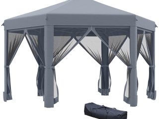 3.2m Pop Up Gazebo Hexagonal Canopy Tent Outdoor w/Sidewalls Grey