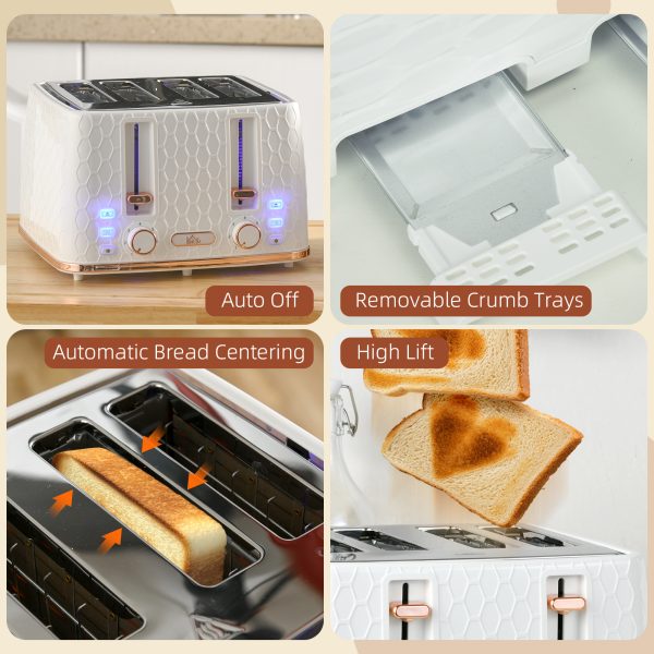 HOMCOM Toaster with 4 Slot, 7 Browning Levels, 1600W, White Honeycomb - Image 7