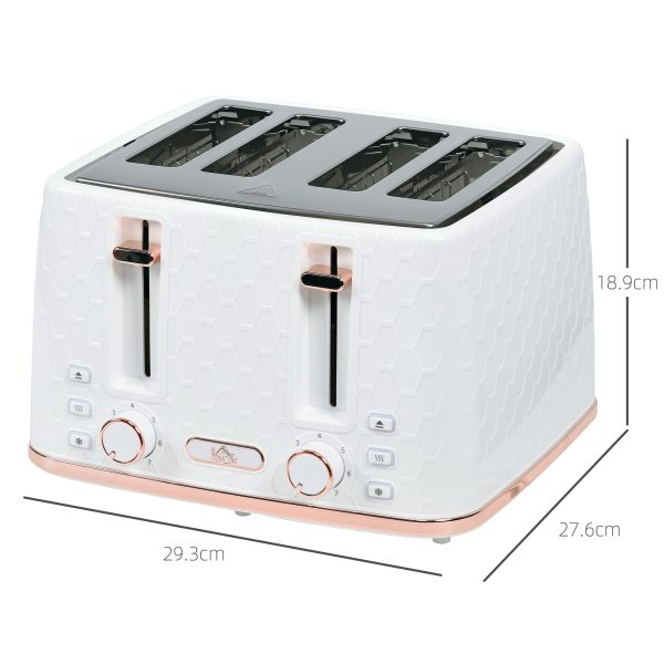 HOMCOM Toaster with 4 Slot, 7 Browning Levels, 1600W, White Honeycomb - Image 5