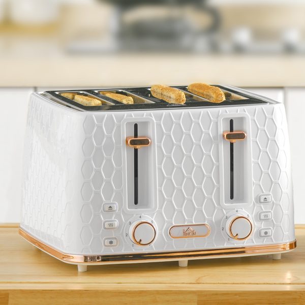 HOMCOM Toaster with 4 Slot, 7 Browning Levels, 1600W, White Honeycomb - Image 2