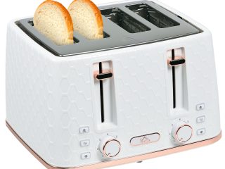 HOMCOM Toaster with 4 Slot, 7 Browning Levels, 1600W, White Honeycomb