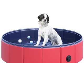 Pet Paddling Pool Cat Dog Indoor/ Outdoor Foldable 80cm Diameter Red Pawhut