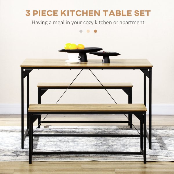 HOMCOM Dining Table and Bench Set for 4, Modern Kitchen Table & 2 Benches - Image 3