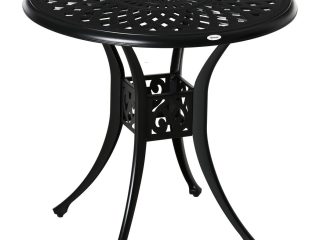 78cm Round Garden Dining Table with Parasol Hole Cast Aluminium Black Outsunny
