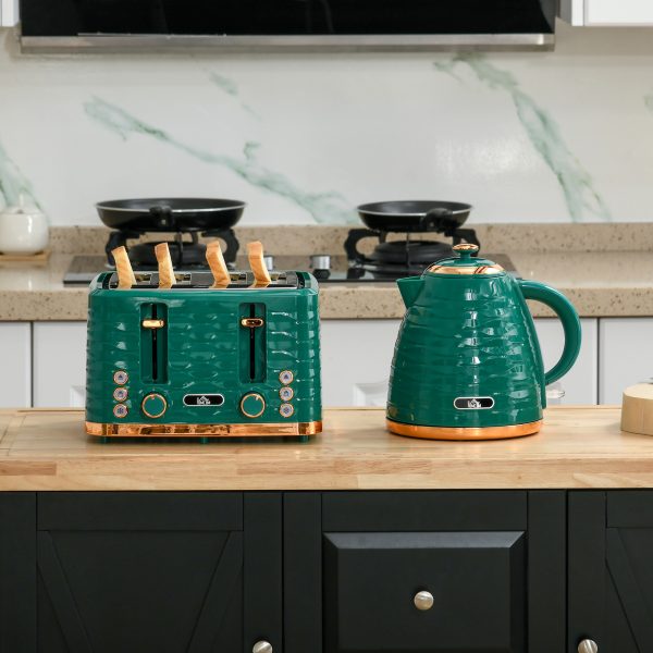 HOMCOM Kettle and Toaster Set 1.7L Rapid Boil Kettle & 4 Slice Toaster Green - Image 7