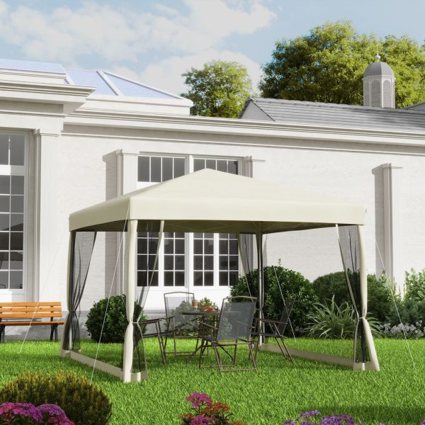 3x3m Pop Up Gazebo W/ Mesh Walls-Tan - Image 2