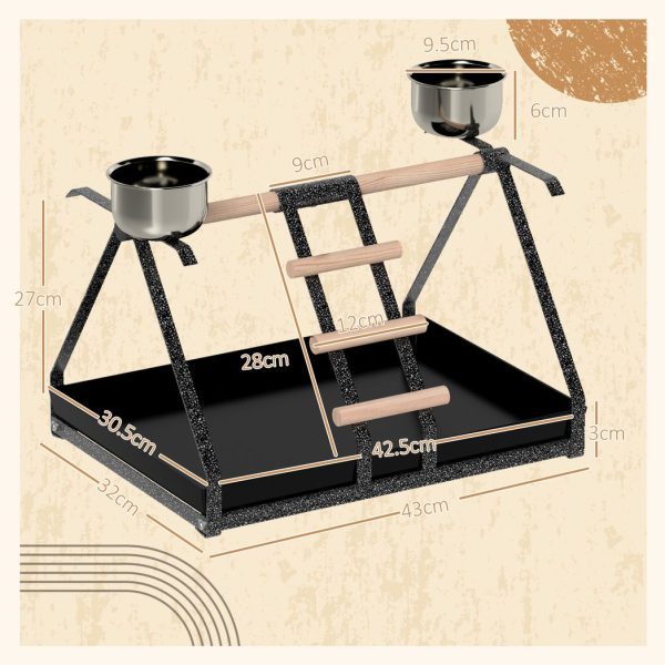 Portable Bird Stand Resting Stainless Steel Base Perch Ladder Bowls - Image 5