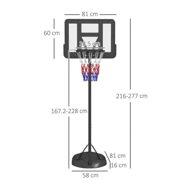 SPORTNOW 1.7-2.3m Basketball Hoop and Stand with Weighted Base, Wheels - Black - Image 5