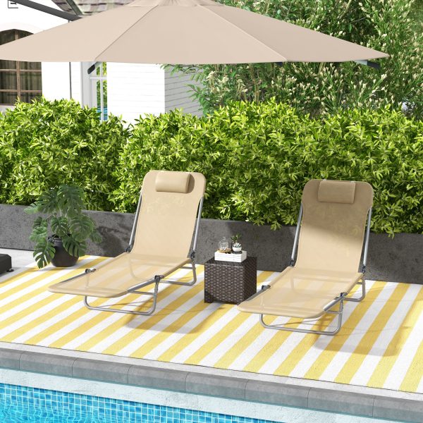 Outsunny 2 Pieces Sun Loungers Foldable Reclining Chair with Headrest - Image 2