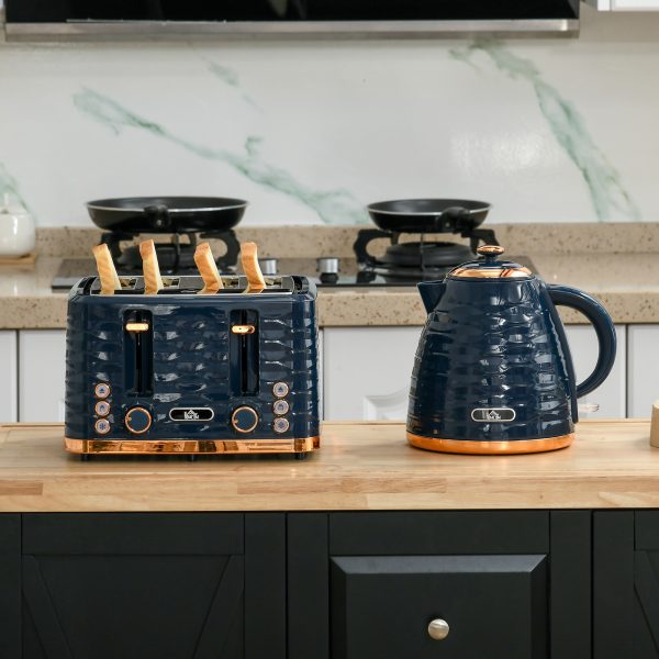 HOMCOM Kettle and Toaster Set 1.7L Rapid Boil Kettle & 4 Slice Toaster Blue - Image 7