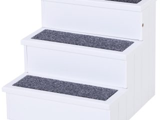 3 Step Wooden Dog Steps Pet Stairs Cat Ladder for Bed with Storage Pawhut