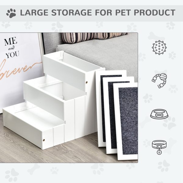 3 Step Wooden Dog Steps Pet Stairs Cat Ladder for Bed with Storage Pawhut - Image 3