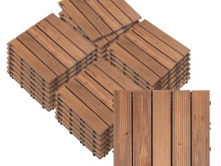 27 Pcs Floor Tiles Interlocking Solid Wood DIY Deck Tiles Flooring