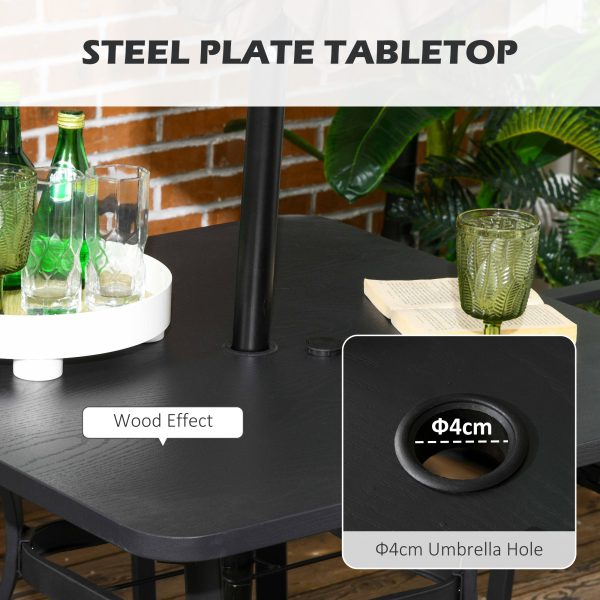 Outsunny 4 Seater Rattan Garden Dining Set Outdoor with Umbrella Hole - Black - Image 4