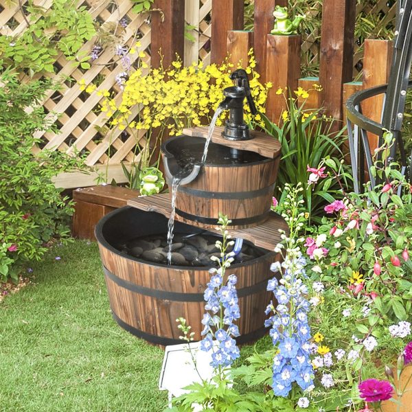 Wooden Water Pump Fountain, 2 Tier-Fir Wood/Steel - Image 2