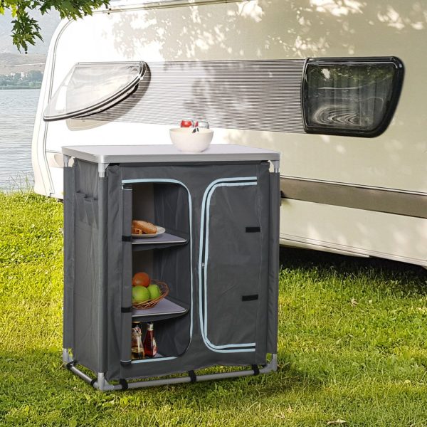 Outdoor Aluminum 3-shelf Camping Cupboard Kitchen Station Cook Table Outsunny - Image 2