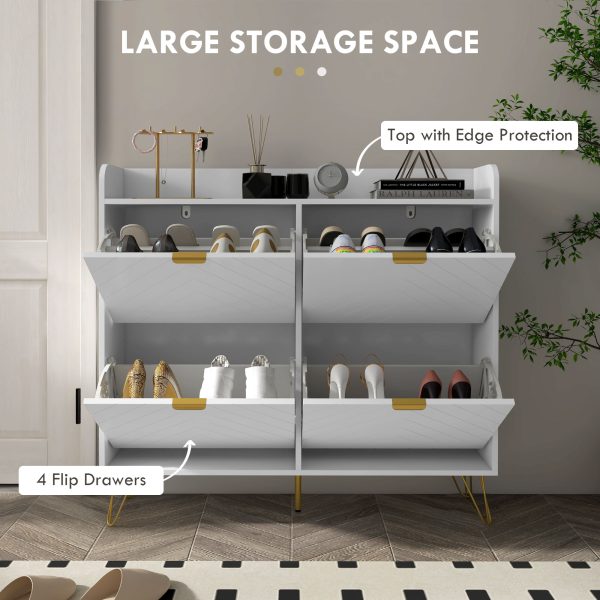 HOMCOM Narrow Shoe Storage Cabinet with 4 Flip Drawers for 16 Pairs of Shoes - Image 4