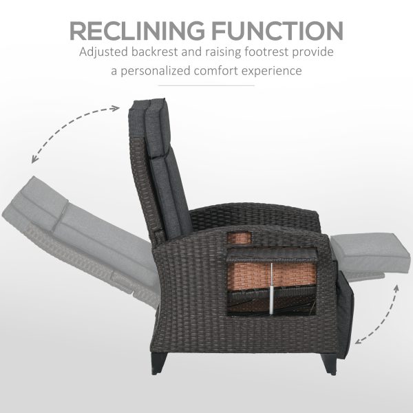 Outsunny Outdoor Recliner Chair with Cushion Rattan Reclining Lounge Chair - Image 3