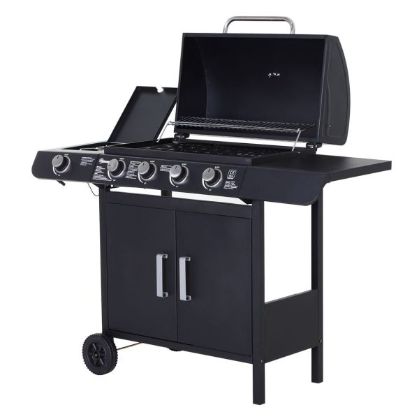 4 Gas BBQ Grill with Wheels, Steel-Black