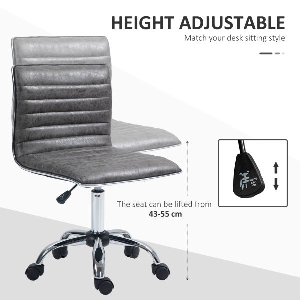 HOMCOM Armless Mid-Back Adjustable Office Chair with 360 Swivel Grey - Image 4