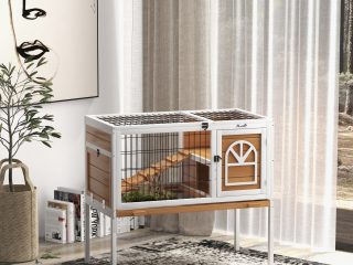 PawHut Wooden Rabbit Hutch, Small Animal House with Removable Tray,Openable Roof
