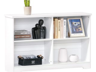 Simple Modern 4-Compartment Low Bookcase w/ Shelves Cube Display Office