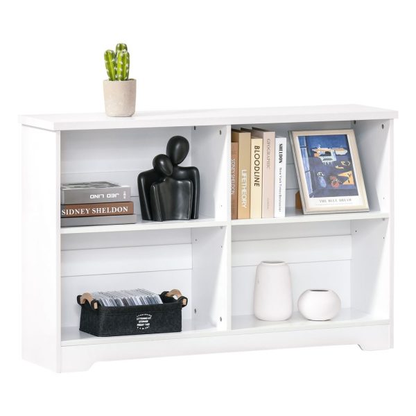 Simple Modern 4-Compartment Low Bookcase w/ Shelves Cube Display Office
