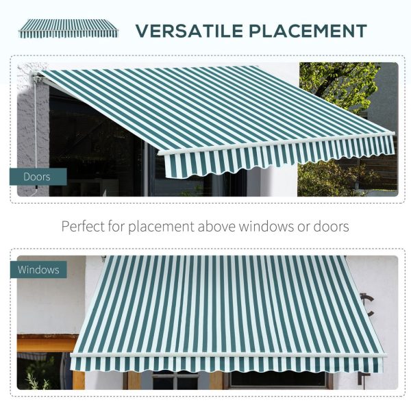 Manual Retractable Awning, size (3m x 2.5m)-Green/White Stripes - Image 4