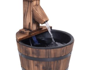 Wood Barrel Pump Patio Water Fountain Water Feature Electric Garden