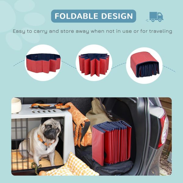 Pet Paddling Pool Cat Dog Indoor/ Outdoor Foldable 120cm Diameter Red Pawhut - Image 4