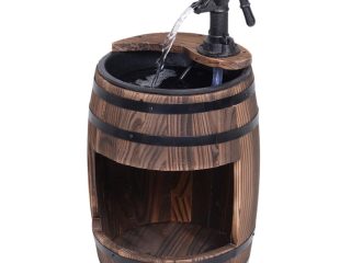 Outsunny Wood Barrel Pump Garden Fountain Water Feature Flower Planter Stand New