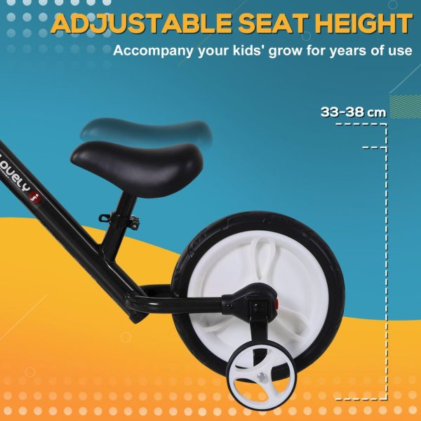 Kids Balance Training Bike Toy w/ Stabilizers For Child 2-5 Years Black - Image 3