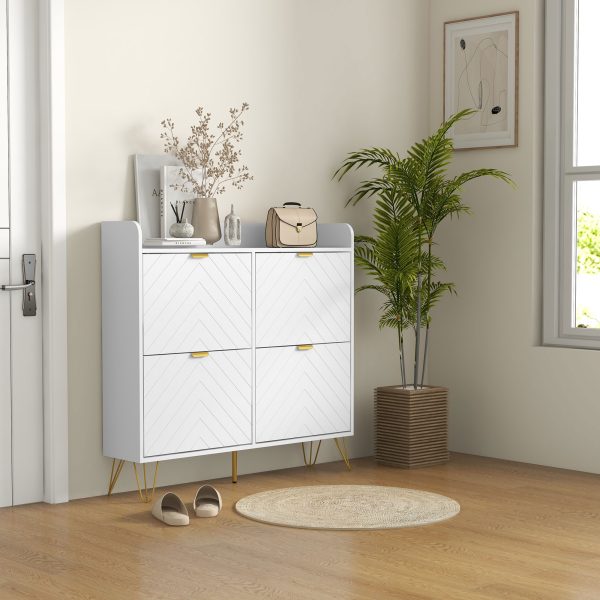 HOMCOM Narrow Shoe Storage Cabinet with 4 Flip Drawers for 16 Pairs of Shoes - Image 2