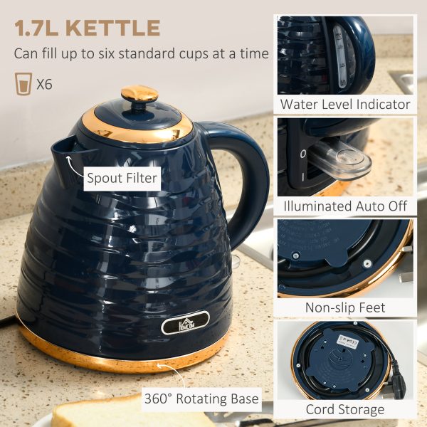 HOMCOM Kettle and Toaster Set 1.7L Rapid Boil Kettle & 4 Slice Toaster Blue - Image 4