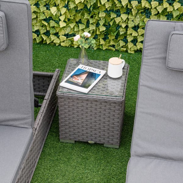 3 Piece Rattan Lounge Set, Side Table, 5-Position Adjustable Recline Chair, Grey - Image 8