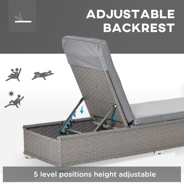 3 Piece Rattan Lounge Set, Side Table, 5-Position Adjustable Recline Chair, Grey - Image 6