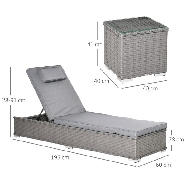 3 Piece Rattan Lounge Set, Side Table, 5-Position Adjustable Recline Chair, Grey - Image 5