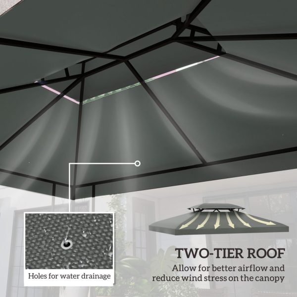 3x4m Gazebo Replacement Roof Canopy 2 Tier Top UV Cover Patio Deep Grey - Image 3