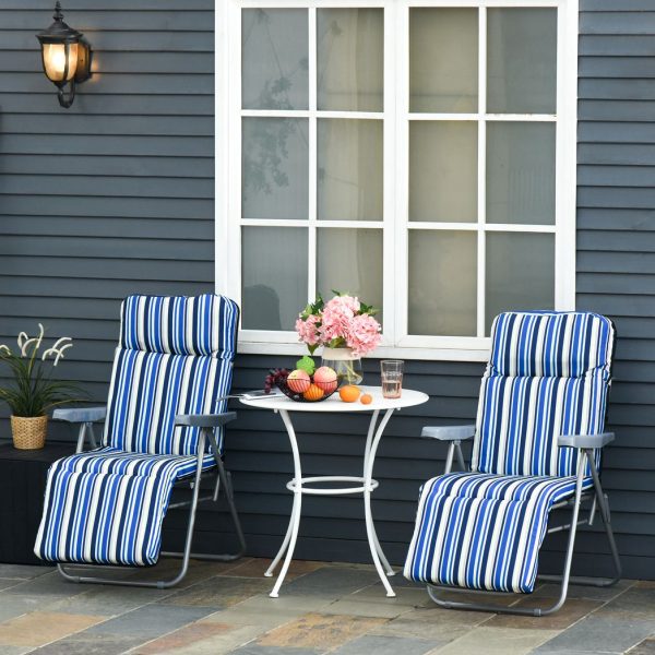 Set of 2 Adjustable Sun Lounger Recliner Reclining Seat Blue and White - Image 2